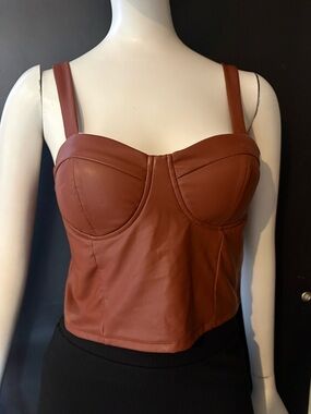 Shinestar Brown Faux Leather Bustier Top
